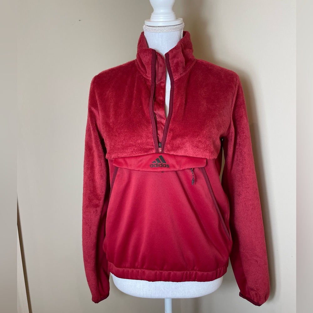 Women’s Adidas Red Half Zip Pullover, Size Small